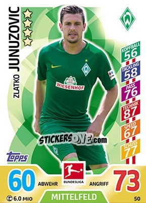 Cromo Zlatko Junuzovic - German Fussball Bundesliga 2017-2018. Match Attax - Topps