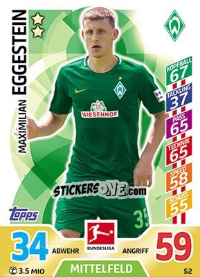 Sticker Maximilian Eggestein - German Fussball Bundesliga 2017-2018. Match Attax - Topps