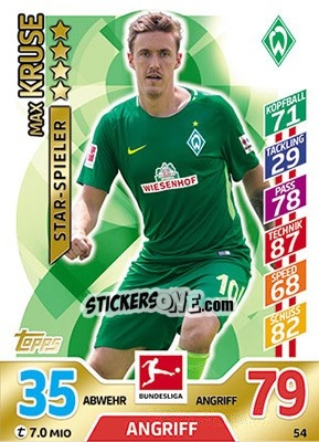 Sticker Max Kruse - German Fussball Bundesliga 2017-2018. Match Attax - Topps