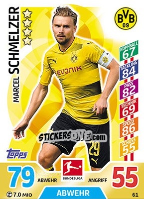 Sticker Marcel Schmelzer - German Fussball Bundesliga 2017-2018. Match Attax - Topps