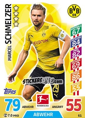 Figurina Marcel Schmelzer - German Fussball Bundesliga 2017-2018. Match Attax - Topps