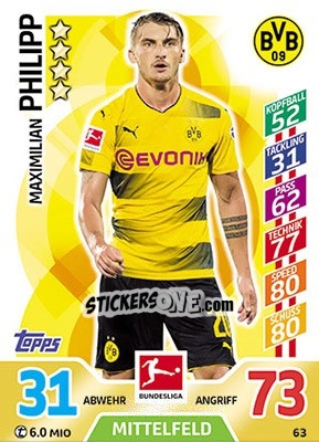 Sticker Maximilian Philipp - German Fussball Bundesliga 2017-2018. Match Attax - Topps