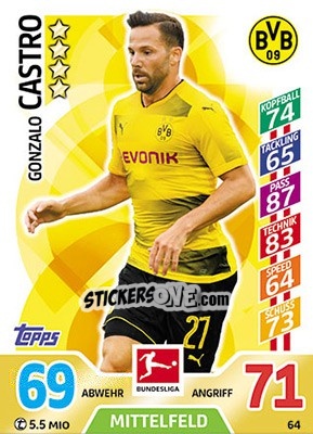 Sticker Gonzalo Castro - German Fussball Bundesliga 2017-2018. Match Attax - Topps