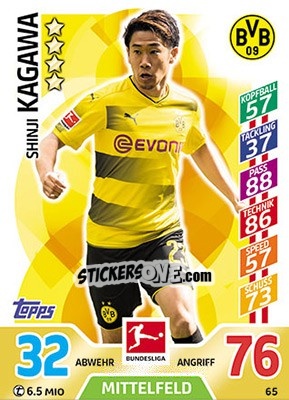 Cromo Shinji Kagawa - German Fussball Bundesliga 2017-2018. Match Attax - Topps