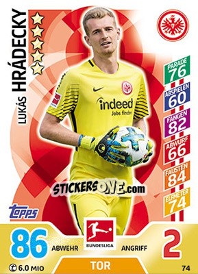 Cromo Lukás Hrádecky - German Fussball Bundesliga 2017-2018. Match Attax - Topps