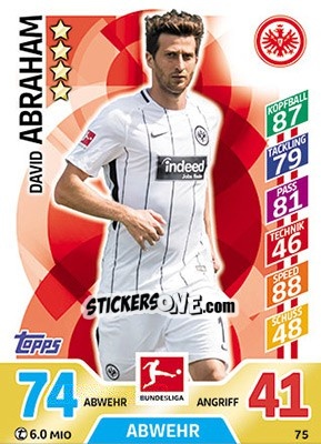 Sticker David Abraham - German Fussball Bundesliga 2017-2018. Match Attax - Topps