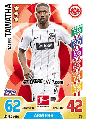 Sticker Taleb Tawatha - German Fussball Bundesliga 2017-2018. Match Attax - Topps