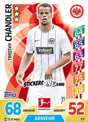 Sticker Timothy Chandler - German Fussball Bundesliga 2017-2018. Match Attax - Topps
