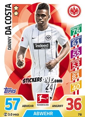 Figurina Danny Da Costa - German Fussball Bundesliga 2017-2018. Match Attax - Topps