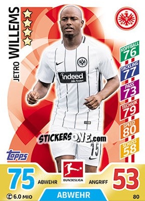 Sticker Jetro Willems - German Fussball Bundesliga 2017-2018. Match Attax - Topps