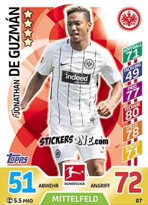 Sticker Jonathan De Guzmán - German Fussball Bundesliga 2017-2018. Match Attax - Topps