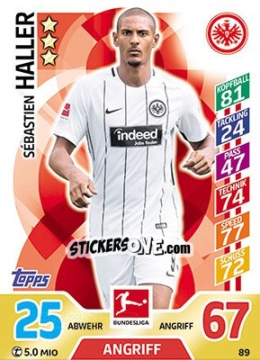 Sticker Sébastien Haller - German Fussball Bundesliga 2017-2018. Match Attax - Topps