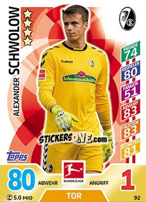 Cromo Alexander Schwolow - German Fussball Bundesliga 2017-2018. Match Attax - Topps