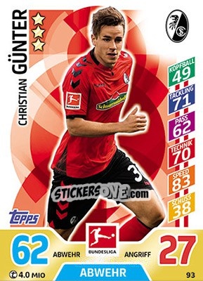 Sticker Christian Günter - German Fussball Bundesliga 2017-2018. Match Attax - Topps