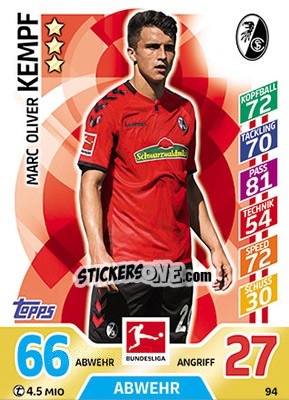 Sticker Marc Oliver Kempf - German Fussball Bundesliga 2017-2018. Match Attax - Topps