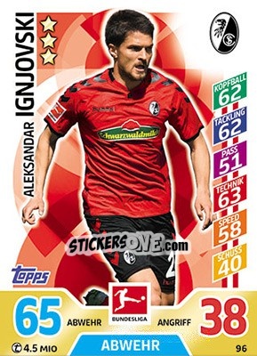 Sticker Aleksandar Ignjovski - German Fussball Bundesliga 2017-2018. Match Attax - Topps
