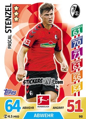 Sticker Pascal Stenzel - German Fussball Bundesliga 2017-2018. Match Attax - Topps