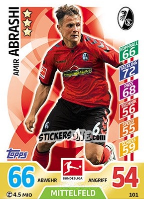 Sticker Amir Abrashi - German Fussball Bundesliga 2017-2018. Match Attax - Topps