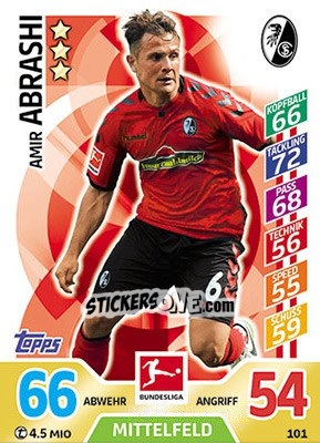 Cromo Amir Abrashi - German Fussball Bundesliga 2017-2018. Match Attax - Topps