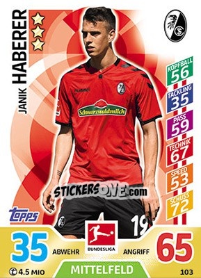 Figurina Janik Haberer - German Fussball Bundesliga 2017-2018. Match Attax - Topps