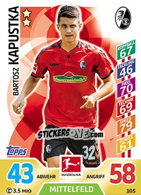 Sticker Bartosz Kapustka - German Fussball Bundesliga 2017-2018. Match Attax - Topps