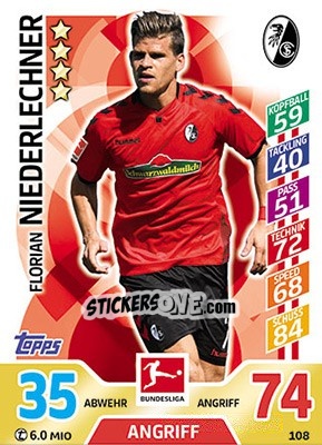 Figurina Florian Niederlechner - German Fussball Bundesliga 2017-2018. Match Attax - Topps