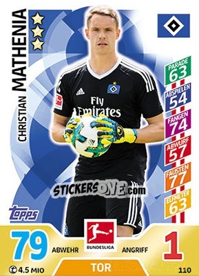 Sticker Christian Mathenia - German Fussball Bundesliga 2017-2018. Match Attax - Topps