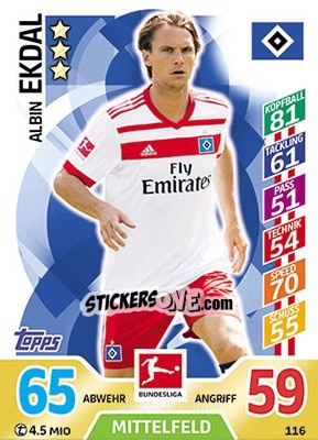 Figurina Albin Ekdal - German Fussball Bundesliga 2017-2018. Match Attax - Topps