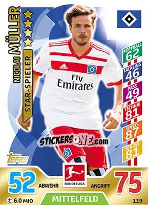 Figurina Nicolai Müller - German Fussball Bundesliga 2017-2018. Match Attax - Topps