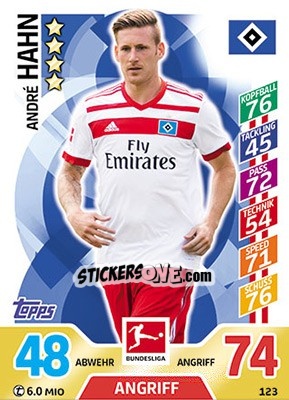 Sticker André Hahn - German Fussball Bundesliga 2017-2018. Match Attax - Topps