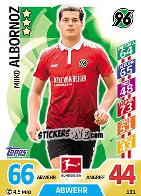 Sticker Miiko Albornoz - German Fussball Bundesliga 2017-2018. Match Attax - Topps
