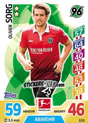 Sticker Oliver Sorg - German Fussball Bundesliga 2017-2018. Match Attax - Topps