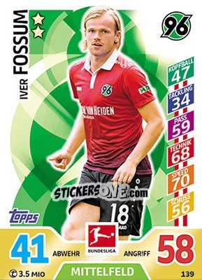 Figurina Iver Fossum - German Fussball Bundesliga 2017-2018. Match Attax - Topps