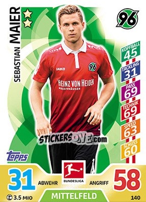 Sticker Sebastian Maier - German Fussball Bundesliga 2017-2018. Match Attax - Topps