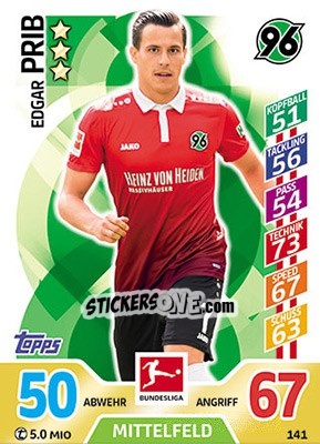 Sticker Edgar Prib - German Fussball Bundesliga 2017-2018. Match Attax - Topps