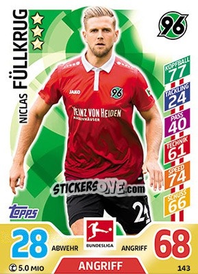 Sticker Niclas Füllkrug - German Fussball Bundesliga 2017-2018. Match Attax - Topps