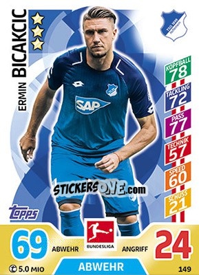 Sticker Ermin Bicakcic - German Fussball Bundesliga 2017-2018. Match Attax - Topps
