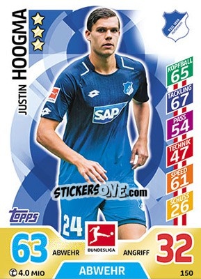 Sticker Justin Hoogma - German Fussball Bundesliga 2017-2018. Match Attax - Topps
