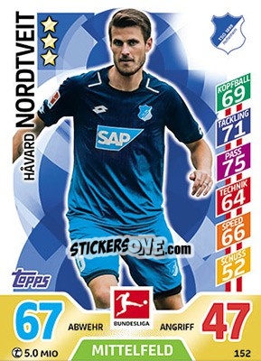 Sticker Hávard Nordveit - German Fussball Bundesliga 2017-2018. Match Attax - Topps