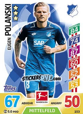 Sticker Eugen Polanski - German Fussball Bundesliga 2017-2018. Match Attax - Topps