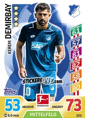 Sticker Kerem Demirbay - German Fussball Bundesliga 2017-2018. Match Attax - Topps