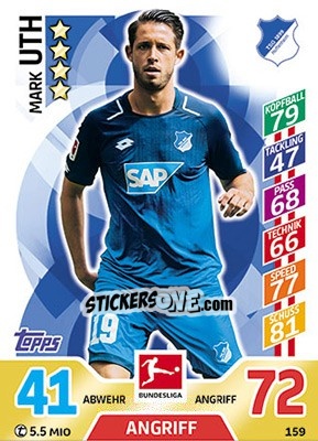 Cromo Mark Uth - German Fussball Bundesliga 2017-2018. Match Attax - Topps