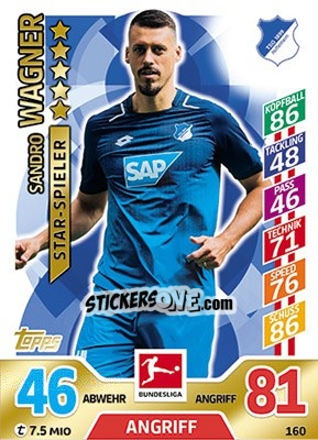Sticker Sandro Wagner - German Fussball Bundesliga 2017-2018. Match Attax - Topps