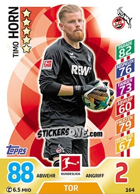 Sticker Timo Horn - German Fussball Bundesliga 2017-2018. Match Attax - Topps