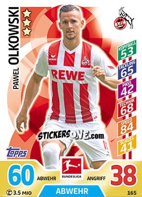 Sticker Pawel Olkowski - German Fussball Bundesliga 2017-2018. Match Attax - Topps