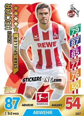Sticker Jonas Hector - German Fussball Bundesliga 2017-2018. Match Attax - Topps