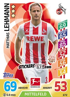 Sticker Matthias Lehmann - German Fussball Bundesliga 2017-2018. Match Attax - Topps