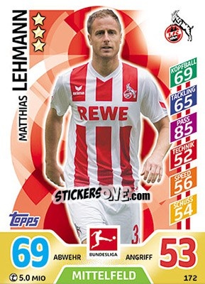 Figurina Matthias Lehmann - German Fussball Bundesliga 2017-2018. Match Attax - Topps