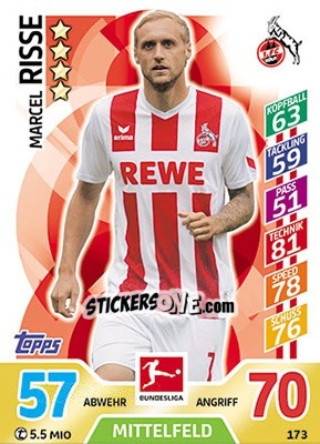 Sticker Marcel Risse - German Fussball Bundesliga 2017-2018. Match Attax - Topps