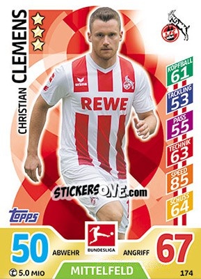 Cromo Christian Clemens - German Fussball Bundesliga 2017-2018. Match Attax - Topps
